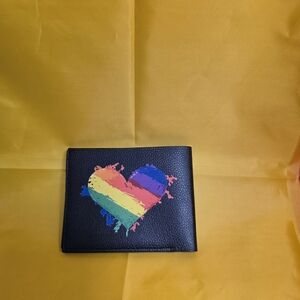 Black Wallet with Rainbow Heart Design
